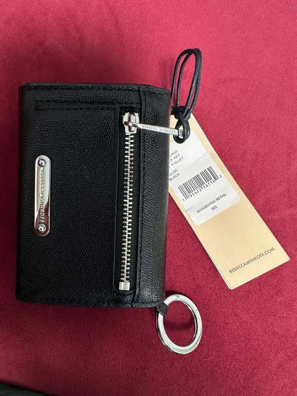 Rebecca Minkoff Black Pebbled Leather Key Ring Wallet with Flap